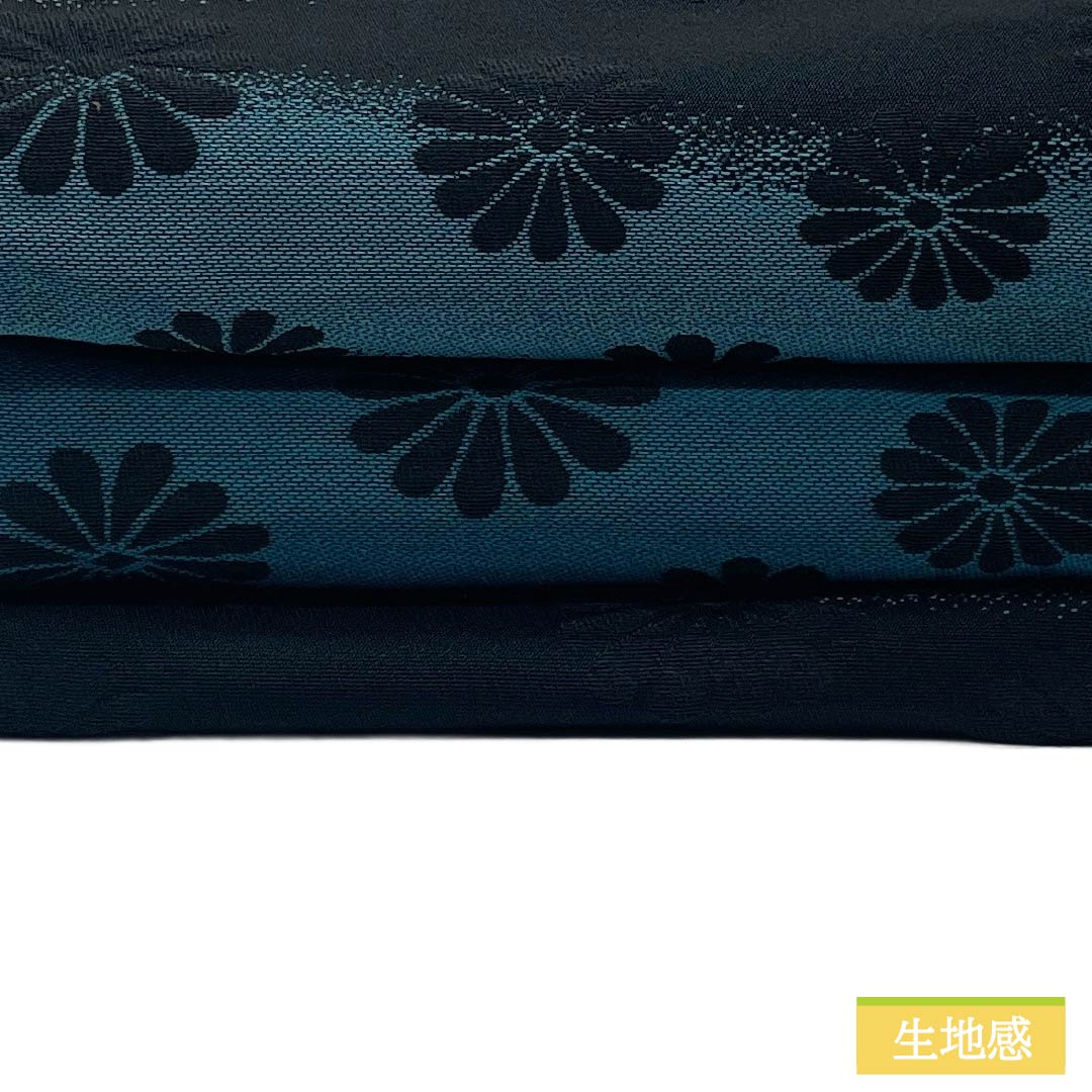 【未仕立】半幅帯 ポリエステル Aランク 横段 菊 帯丈388cm 黒系 1125004613310