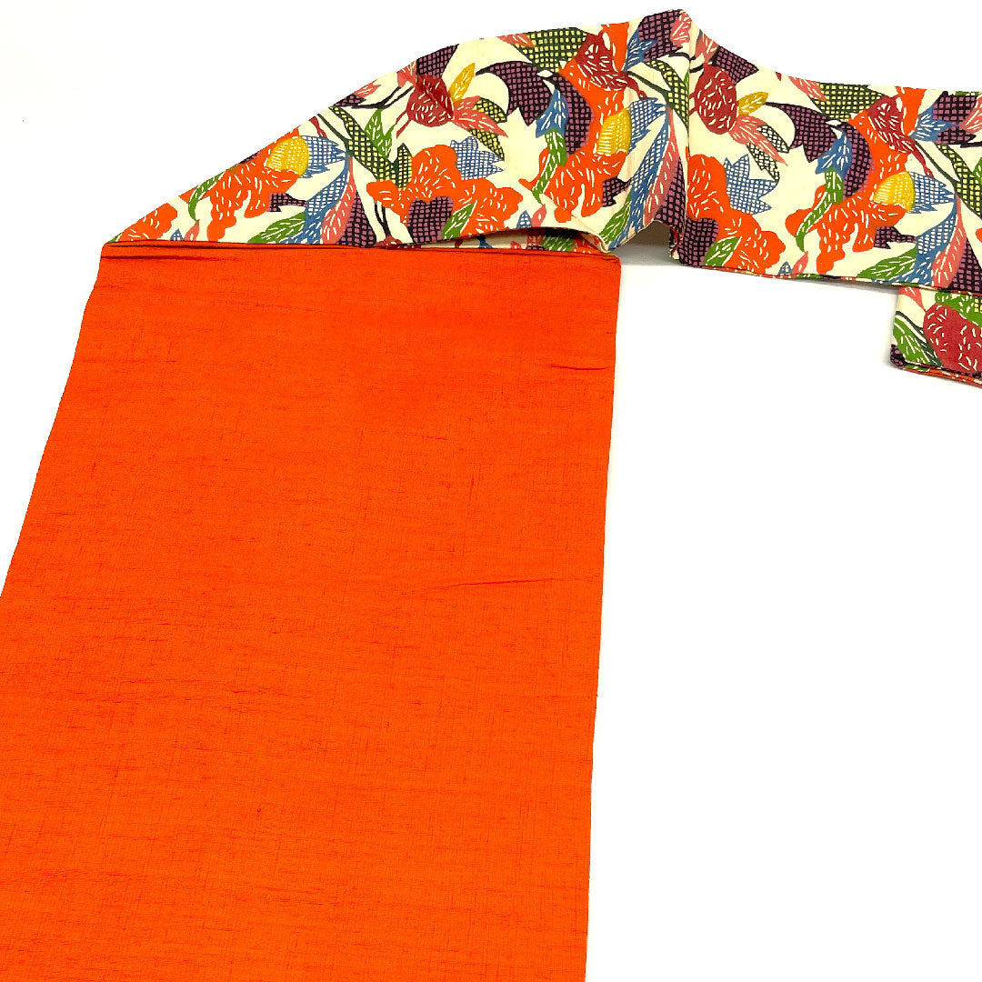 名古屋帯 型染 染め帯 抽象模様 帯丈353cm 正絹 Aランク 全通 カジュアル クリーム系 1124002043315