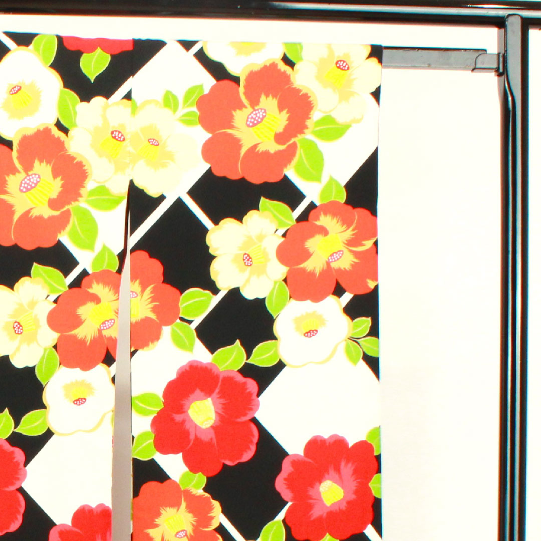 振袖 身丈168cm 裄丈68cm 袷 モノトーン 洗える着物 椿 ポリ Sランク 黒系 1113001392510