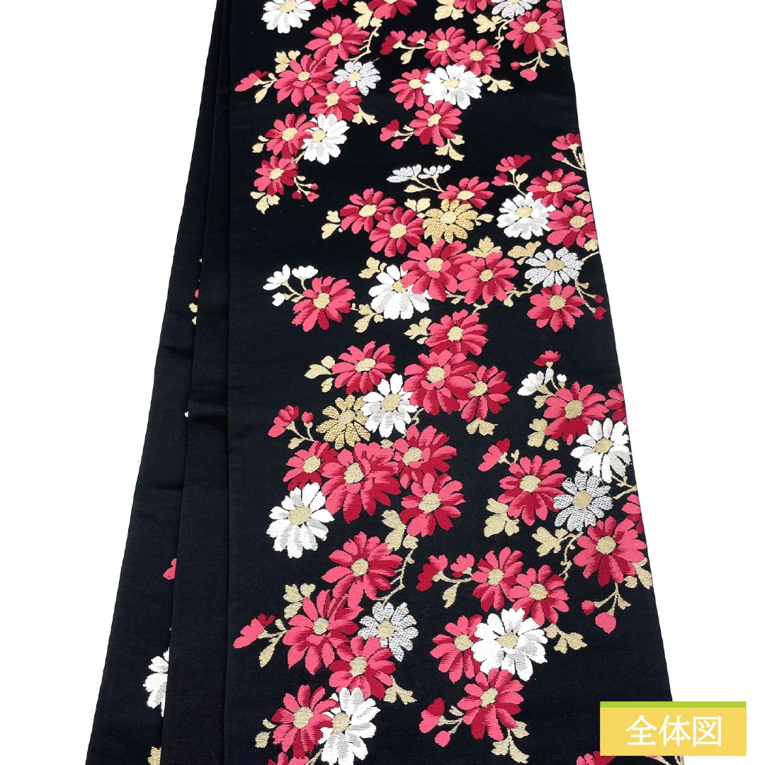 袋帯 正絹 振袖用 花模様 帯丈410cm Sランク 六通 フォーマル 黒系 1123014102310