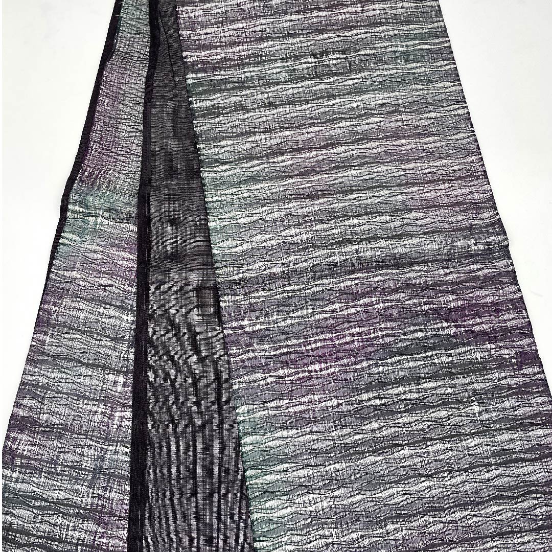 袋帯 深紫色(ふかきむらさきいろ) 夏帯 横段 帯丈442cm 正絹 Aランク 六通 カジュアル グラデーション系 1123007243399