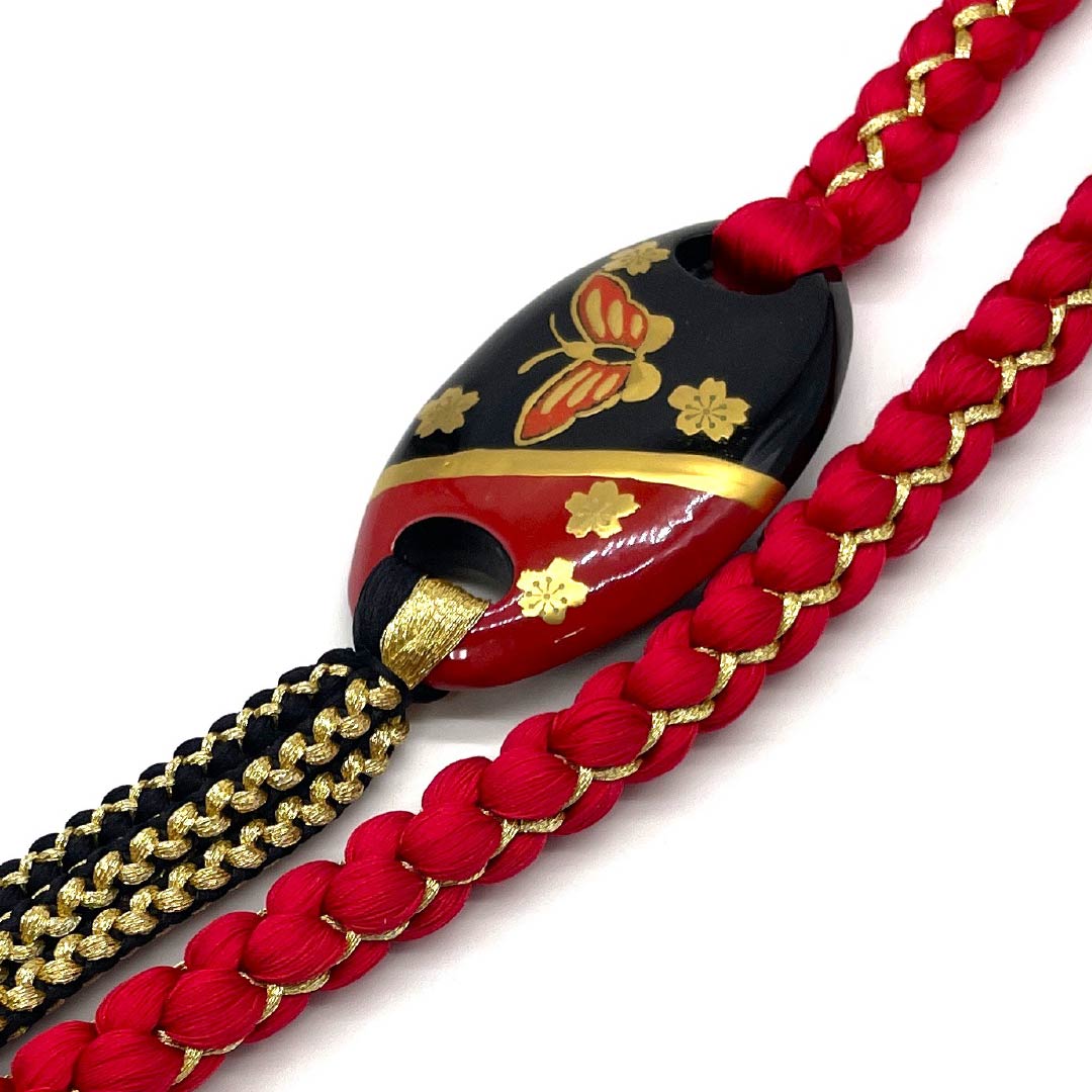 (新古品) 帯締め 正絹 土耳古赤色(とるこあかいろ) 振袖用 飾り付き 蝶 長さ約180cm 幅約1.2cm フォーマル NEWランク 赤系 1135003391412