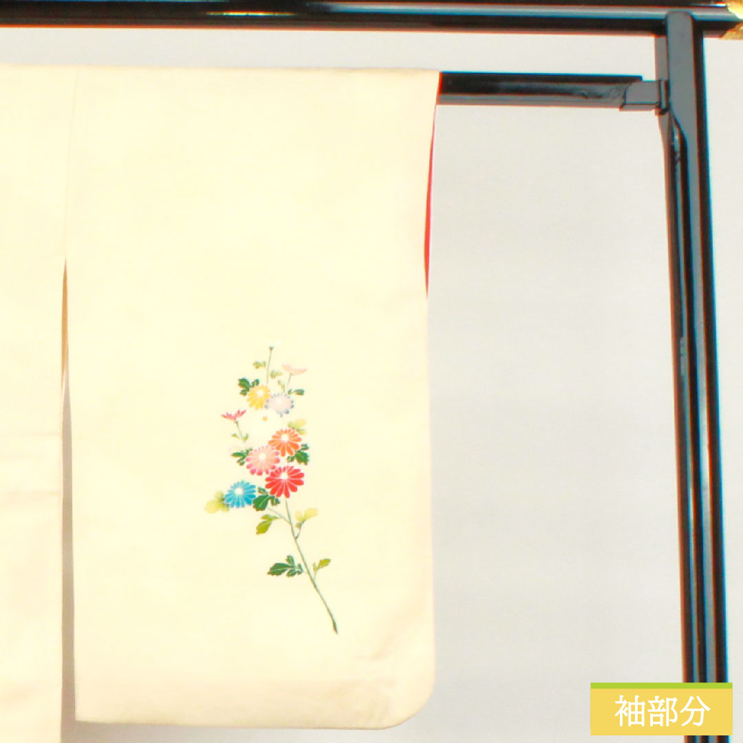 訪問着 正絹 袷 身丈160cm 裄丈63.5cm 砥粉色(とのこいろ) 京友禅 草花模様 Aランク クリーム系 1112004803415