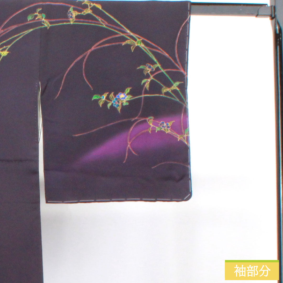 Homongi, pure silk, lined, length 158.5cm, sleeve length 65.5cm, brown, floral pattern, basting thread included, unused, S rank, purple, 1112003552320