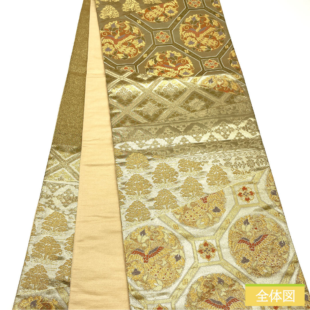 袋帯 正絹 Aランク 西陣織 鳳凰 吉祥文様 帯丈420cm 六通 フォーマル 金系 1123017243321