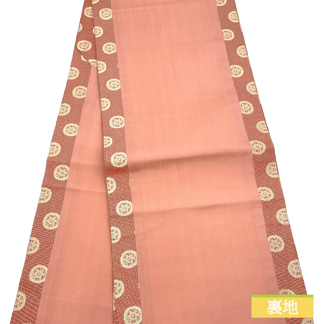 名古屋帯 紅唐色(べにとういろ) 作家物 龍村美術 糸屋輪宝手 帯丈358cm 正絹 Sランク 全通 セミフォーマル 朱系 1124008372316 開き仕立て