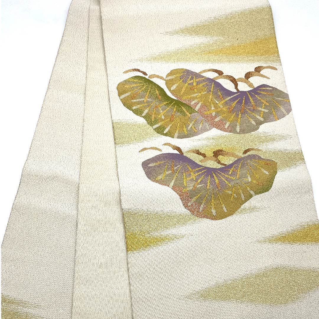 袋帯 生成り色(きなりいろ) 綴れ織 松 帯丈438cm 正絹 Aランク 六通 フォーマル クリーム系 1123007023315