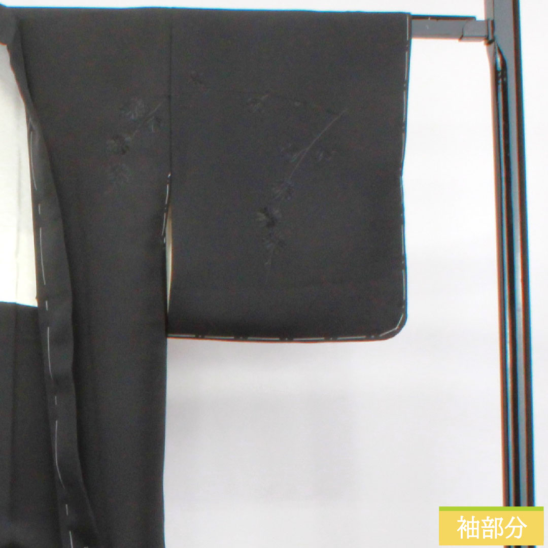 羽織 正絹 身丈74cm 裄丈60.5cm 刺繍 梅鉢 一つ紋 Sランク 袷 黒系 1117000952910