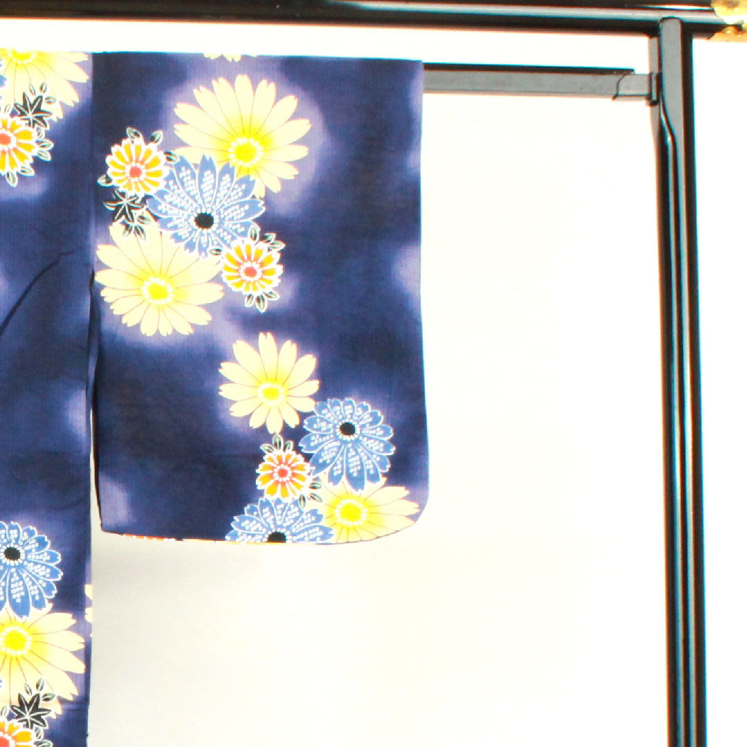 浴衣 マリーゴールド 木綿 Sランク 単衣 身丈154.5cm 裄丈62cm 紺系 1118002102218