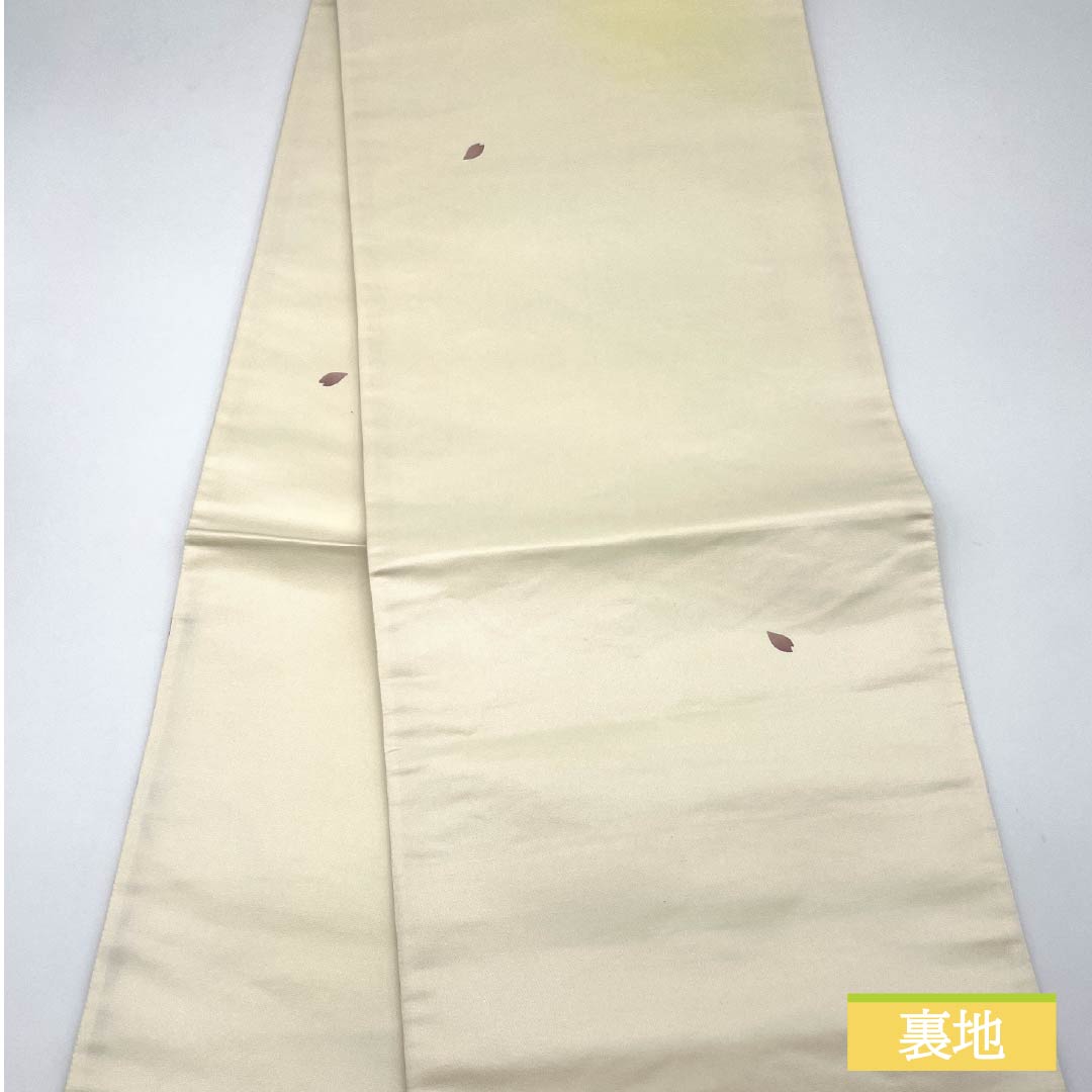 名古屋帯 胡粉色(ごふんいろ) 作家物 染め帯 傘 帯丈392cm 正絹 Bランク ポイント柄 セミフォーマル クリーム系 1124008344415 開き仕立て