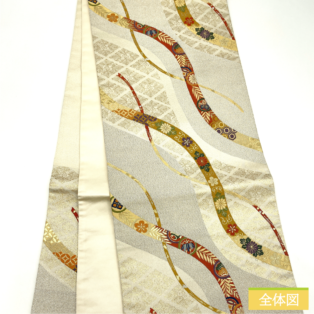 袋帯 正絹 Aランク 熨斗 西陣織 帯丈430cm 六通 フォーマル 銀系 1123017293322