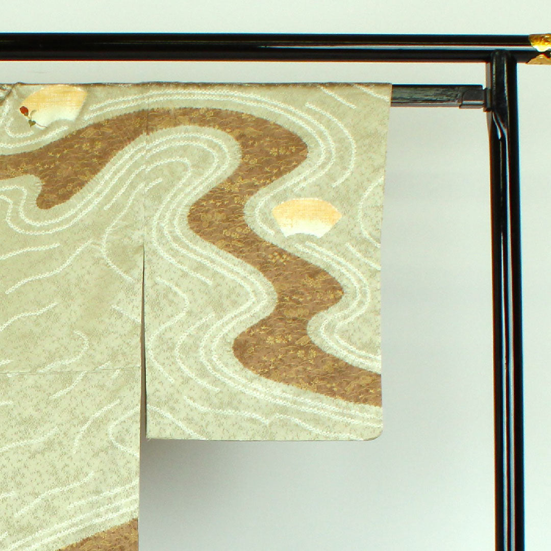 訪問着 袷 身丈163.5cm 裄丈64cm 絞り 刺繍 正絹 Sランク 緑系 1112000292419