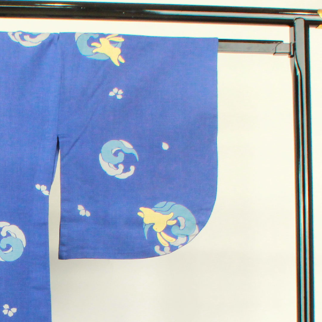 浴衣 桔梗色 ウサギ 桜 木綿 Sランク 単衣 身丈162.5cm 裄丈65.5cm 青系 1118002962417