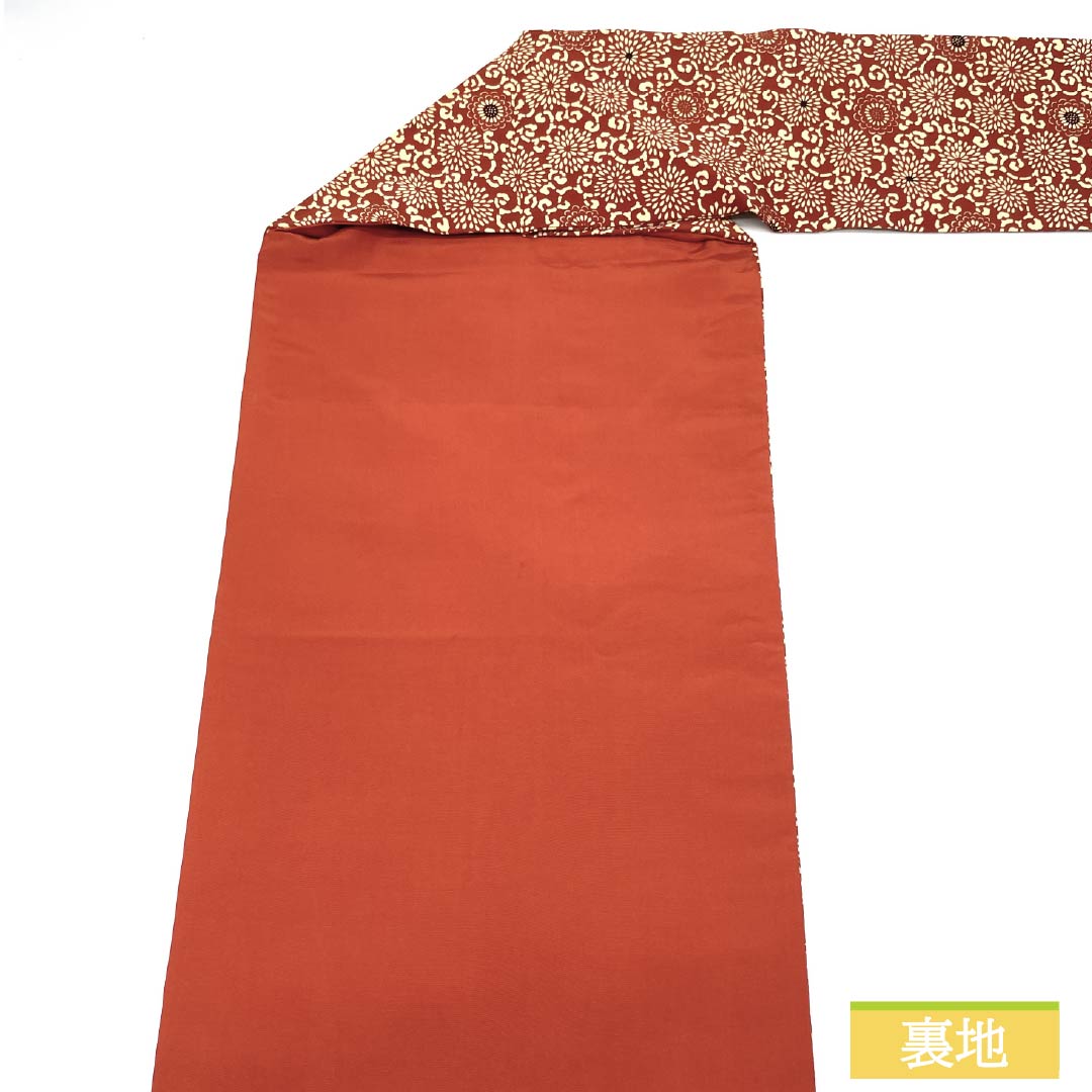 Nagoya obi, red sappan color, stencil dyeing, floral arabesque, obi length 348cm, pure silk, S rank, full length, casual, brown, 1124007742314, Nagoya style