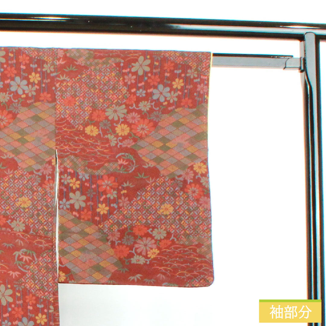 小紋 正絹 身丈157.5cm 裄丈63.5cm 袷 褐色 吉祥文様 Aランク 茶系 1115003583314