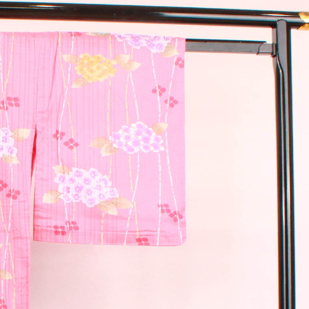 浴衣 長春色 紫陽花 木綿 Sランク 単衣 身丈167cm 裄丈66cm ピンク系 1118004212513