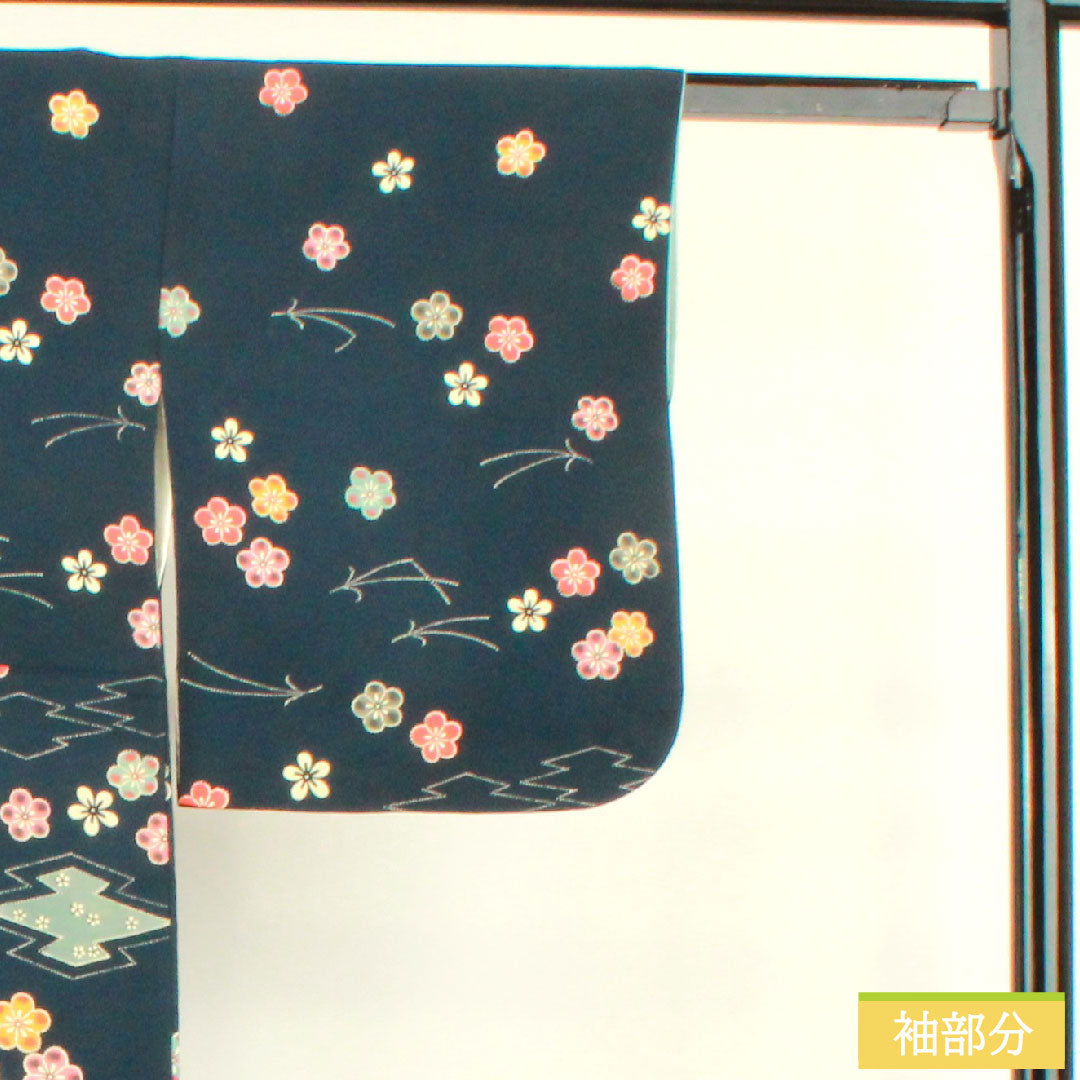 Homongi, pure silk, lined, length 158.5cm, sleeve length 62cm, dark blue, small pattern, tsukesage, Kyoto Bingata, A rank, navy blue, 1112003783318