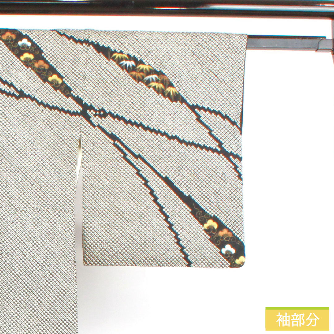 訪問着 正絹 袷 身丈160cm 裄丈63cm 総絞り 松竹梅 Sランク 黒系 1112004642410