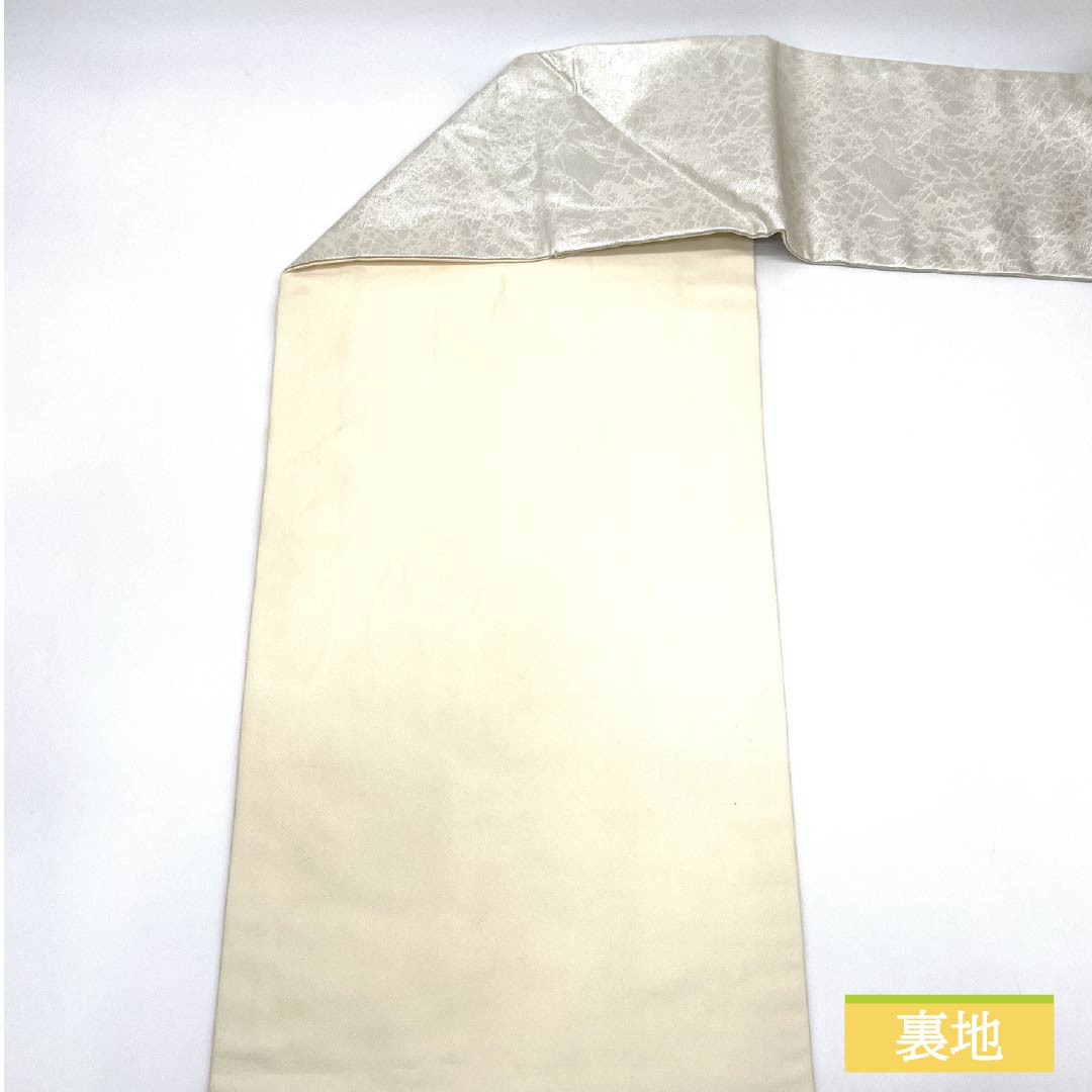 名古屋帯 正絹 Aランク 刺繍 組紐 花紋 椿 帯丈358cm ポイント柄 セミフォーマル 銀系 1124010663322 名古屋仕立て