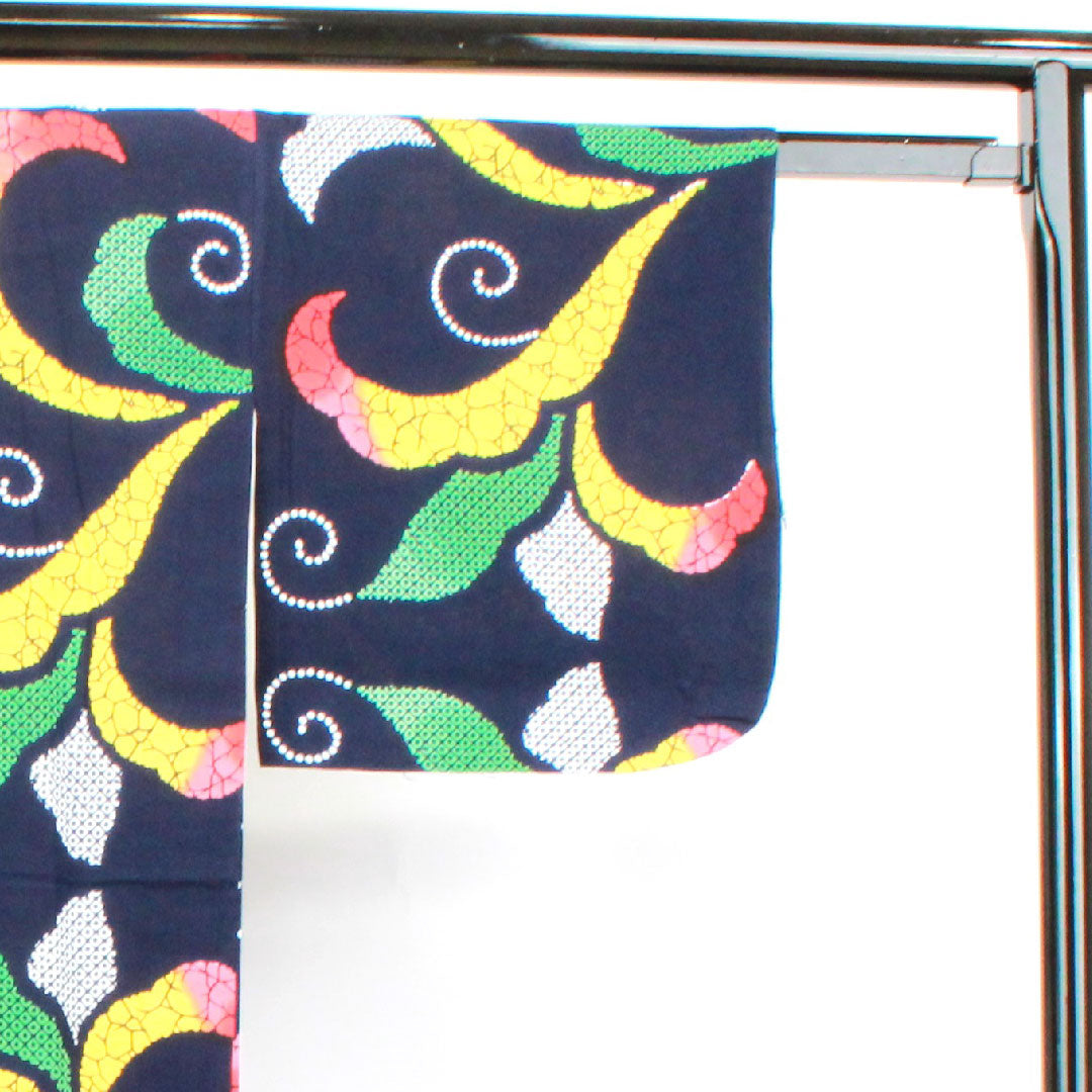 浴衣 濃紺色 抽象模様 木綿 Sランク 単衣 身丈147.5cm 裄丈64cm 紺系 1118003622118