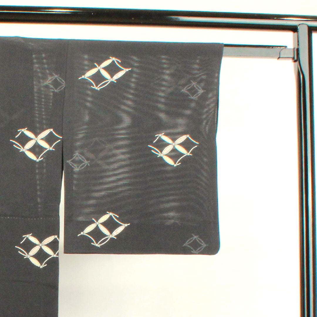夏物 正絹 小紋 身丈157.5cm 裄丈65cm 七宝 絽 Sランク 黒系 1132001522310
