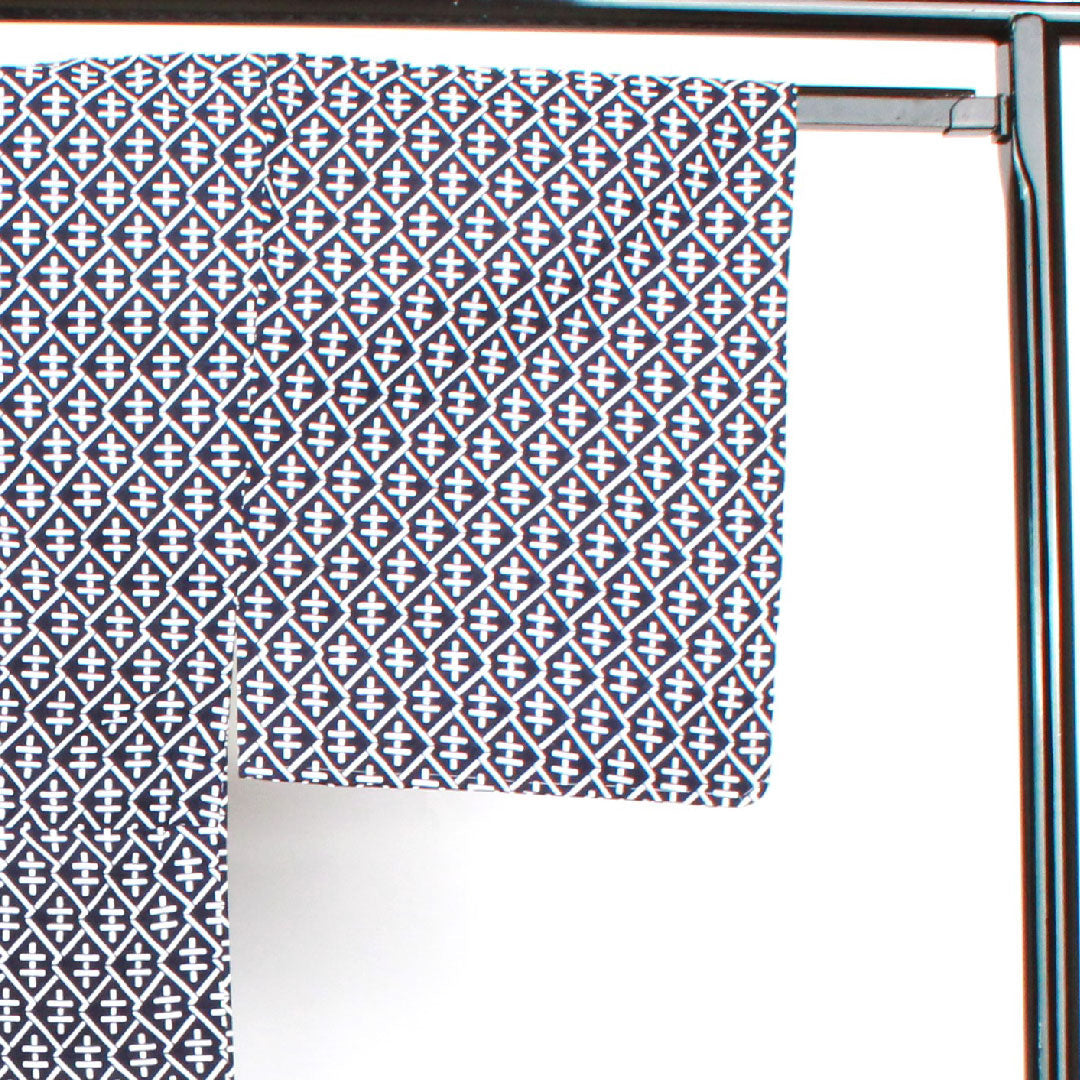 浴衣 男物 幾何学模様 木綿 Bランク 単衣 身丈150cm 裄丈70cm 紺系 1118001614118