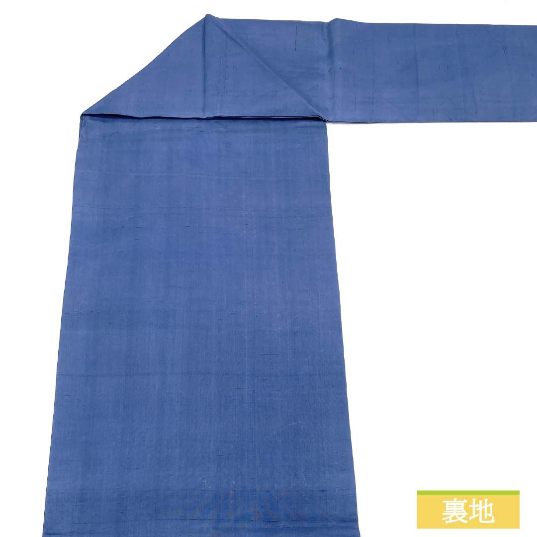 Nagoya obi, deep indigo blue, stencil dyeing, snowflakes, autumn leaves, obi length 361cm, pure silk, A rank, point pattern, casual, blue, 1124007653317, Nagoya style