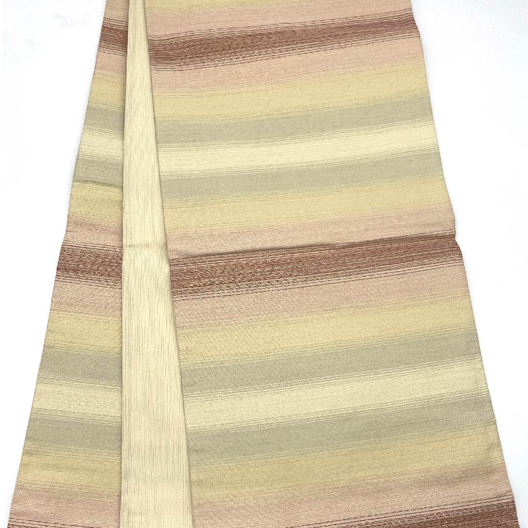 袋帯 生成り色(きなりいろ) 幾何学模様 爪掻つづれ 帯丈444cm 正絹 Sランク ポイント柄 フォーマル クリーム系 1123007772315