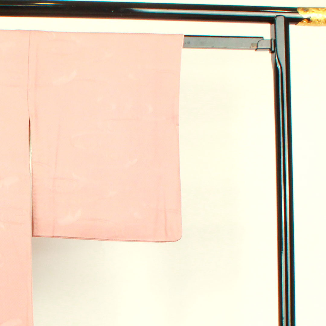 色無地 正絹 水柿色 抽象模様 下り藤 身丈152.5cm 裄丈64cm 袷 Aランク ピンク系 1114000853213