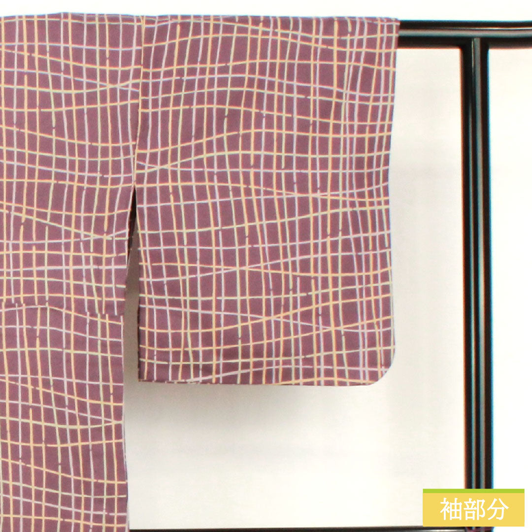 小紋 ポリエステル 身丈159cm 裄丈66cm 単衣 古代紫色(こだいむらさきいろ) 洗える着物 格子 Aランク 紫系 1115004863320