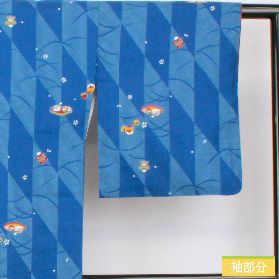 小紋 ポリエステル 身丈166cm 裄丈67cm 袷 紺青色(こんじょういろ) レトロ模様 洗える着物 Sランク 青系 1115005922517