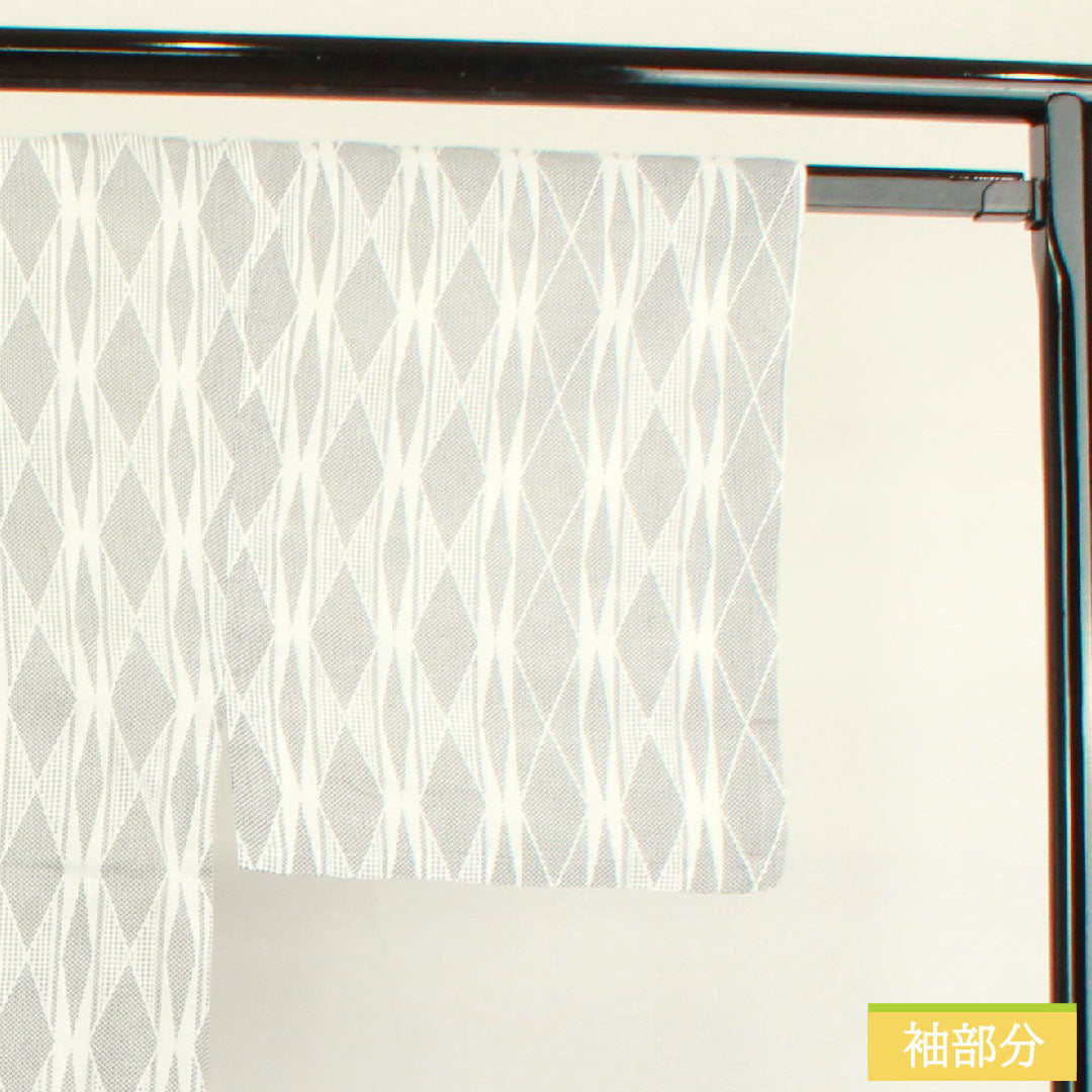 浴衣 木綿 身丈142.5cm 裄丈67cm Sランク 単衣 白系 男物 幾何学模様 1118004962411