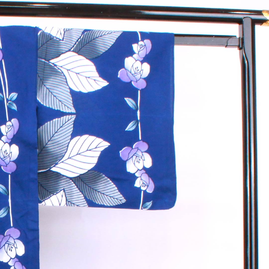 浴衣 紺桔梗色 薔薇 木綿 Sランク 単衣 身丈161.5cm 裄丈71cm 紺系 1118004132418