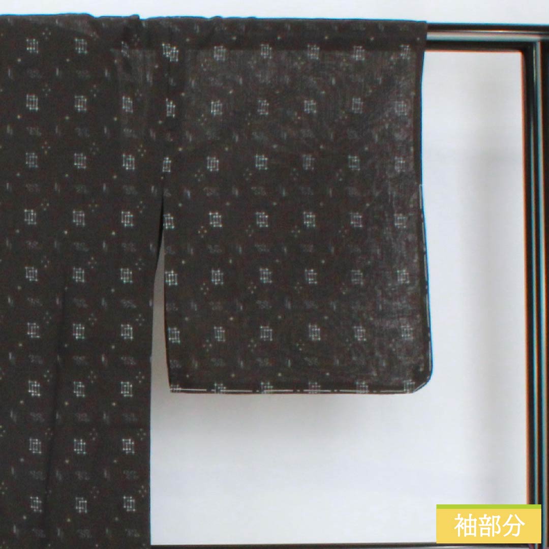 Summer kimono, polyester, small pattern, length 162cm, sleeve length 65cm, Ryukyu Kasuri style, washable kimono, gauze, S rank, black, 1132001952410