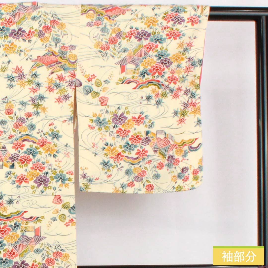 小紋 正絹 身丈158.5cm 裄丈64cm 袷 練色(ねりいろ) 型染 紅型調 茶屋辻 Aランク クリーム系 1115005103315