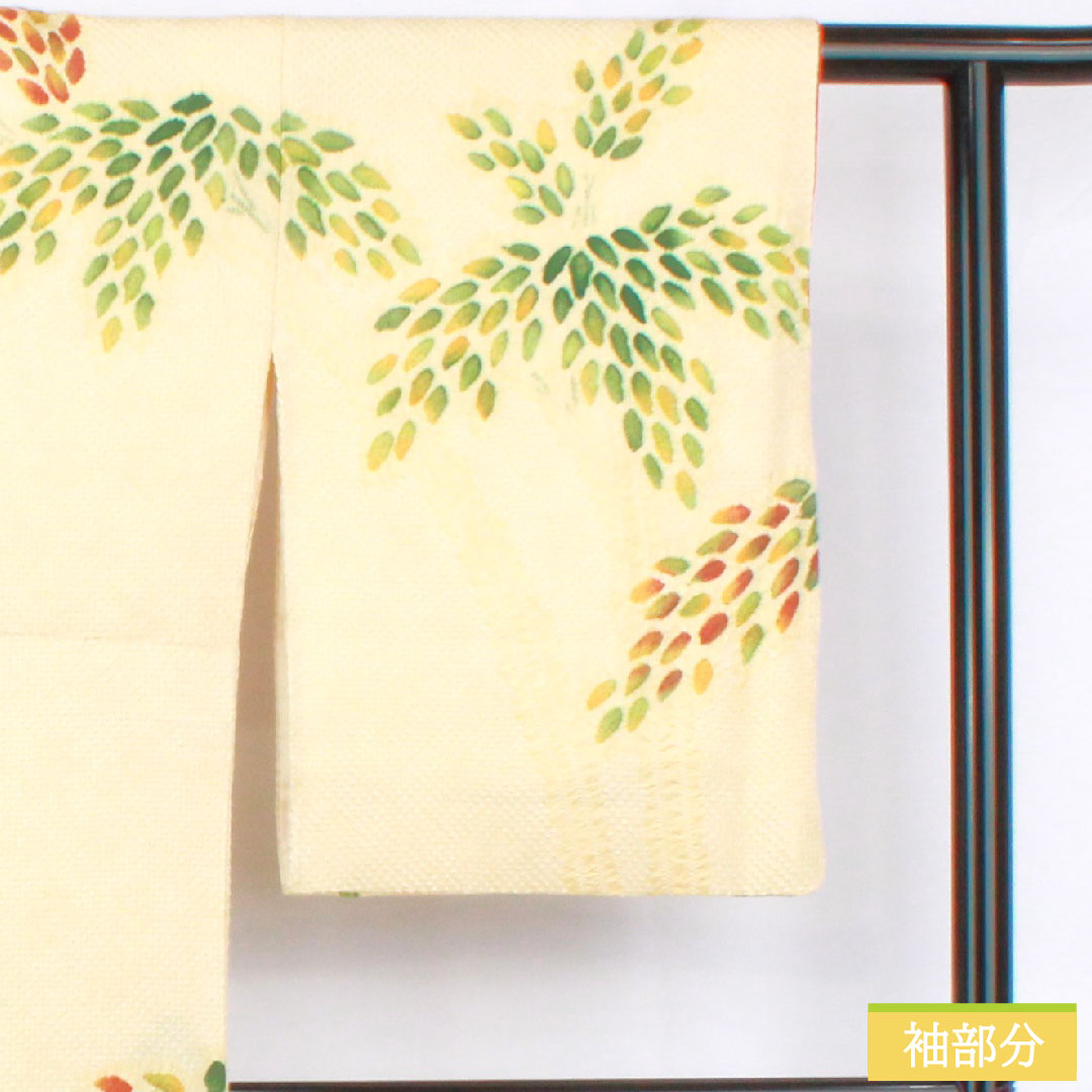 訪問着 正絹 袷 身丈160.5cm 裄丈64.5cm 淡黄色(たんこうしょく) 総絞り 抽象模様 Sランク 黄系 1112005552423