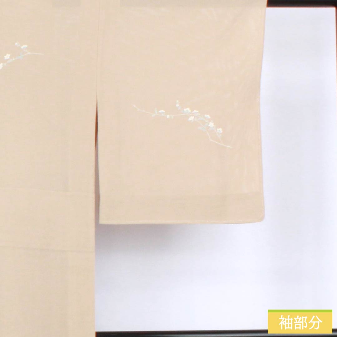 夏物 正絹 訪問着 身丈157cm 裄丈63cm 薄香色(うすこういろ) 草花模様 京友禅 絽 Sランク ベージュ系 1132002752325
