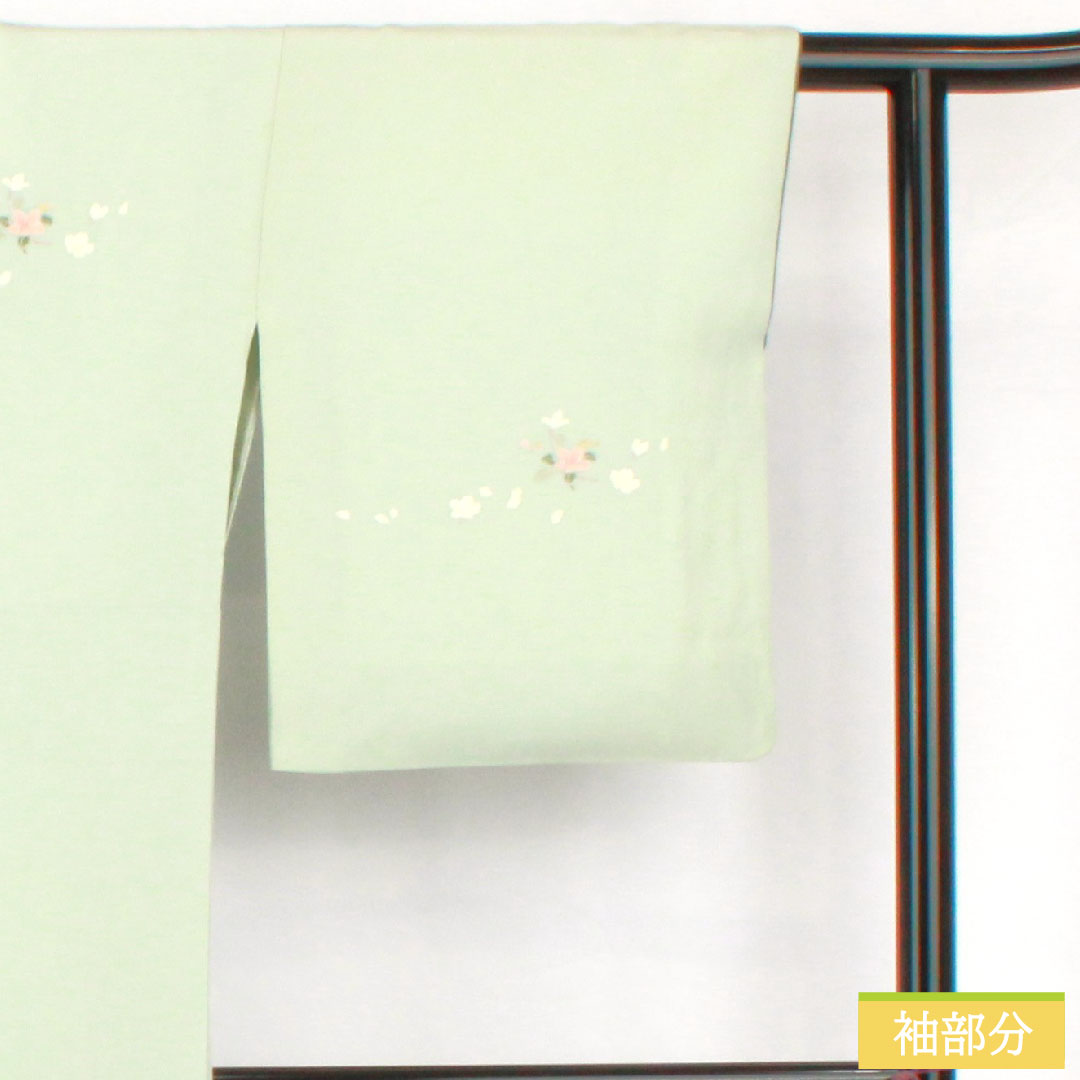 訪問着 正絹 袷 身丈153cm 裄丈65.5cm 秘色(ひそく) 京友禅 桜 椿 菊 スーパーガード加工 Aランク 水色系 1112005503224