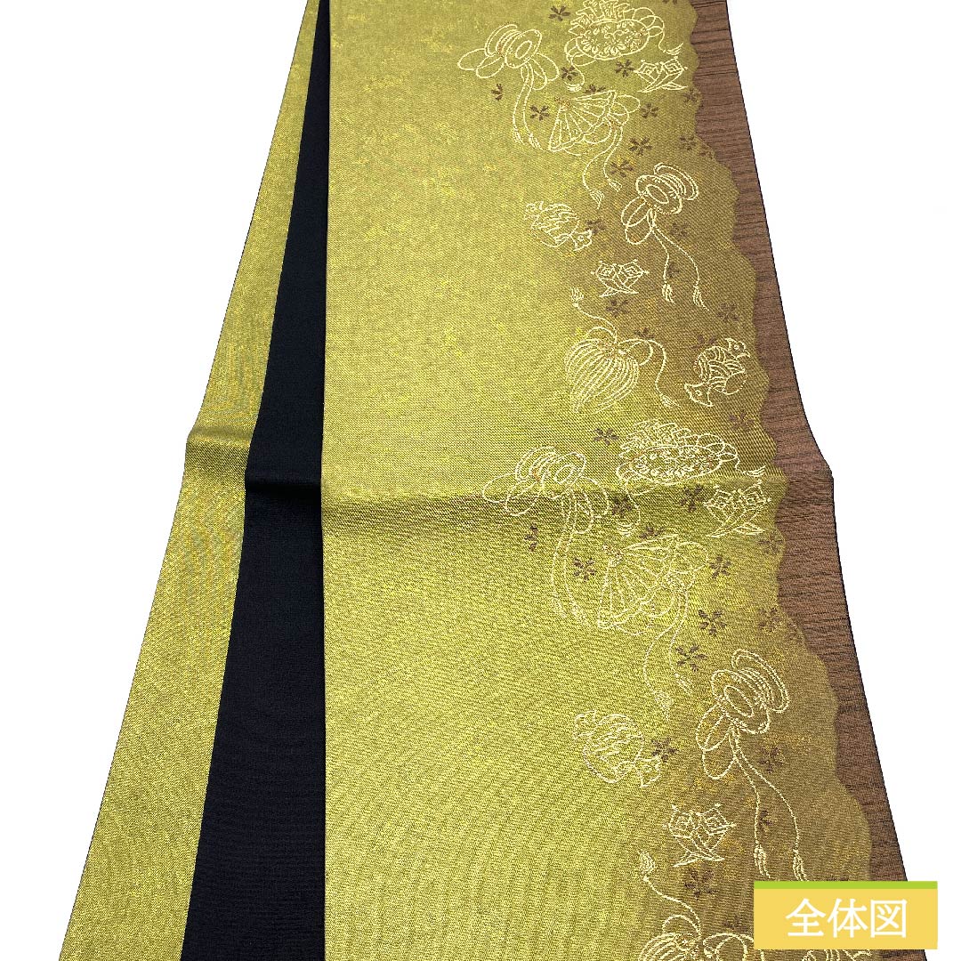 Fukuro Obi, Pure Silk, Baikou Brown, Treasures, Classic Pattern, Length 430cm, S Rank, Six-way, Semi-formal, Gold, 1123011412321