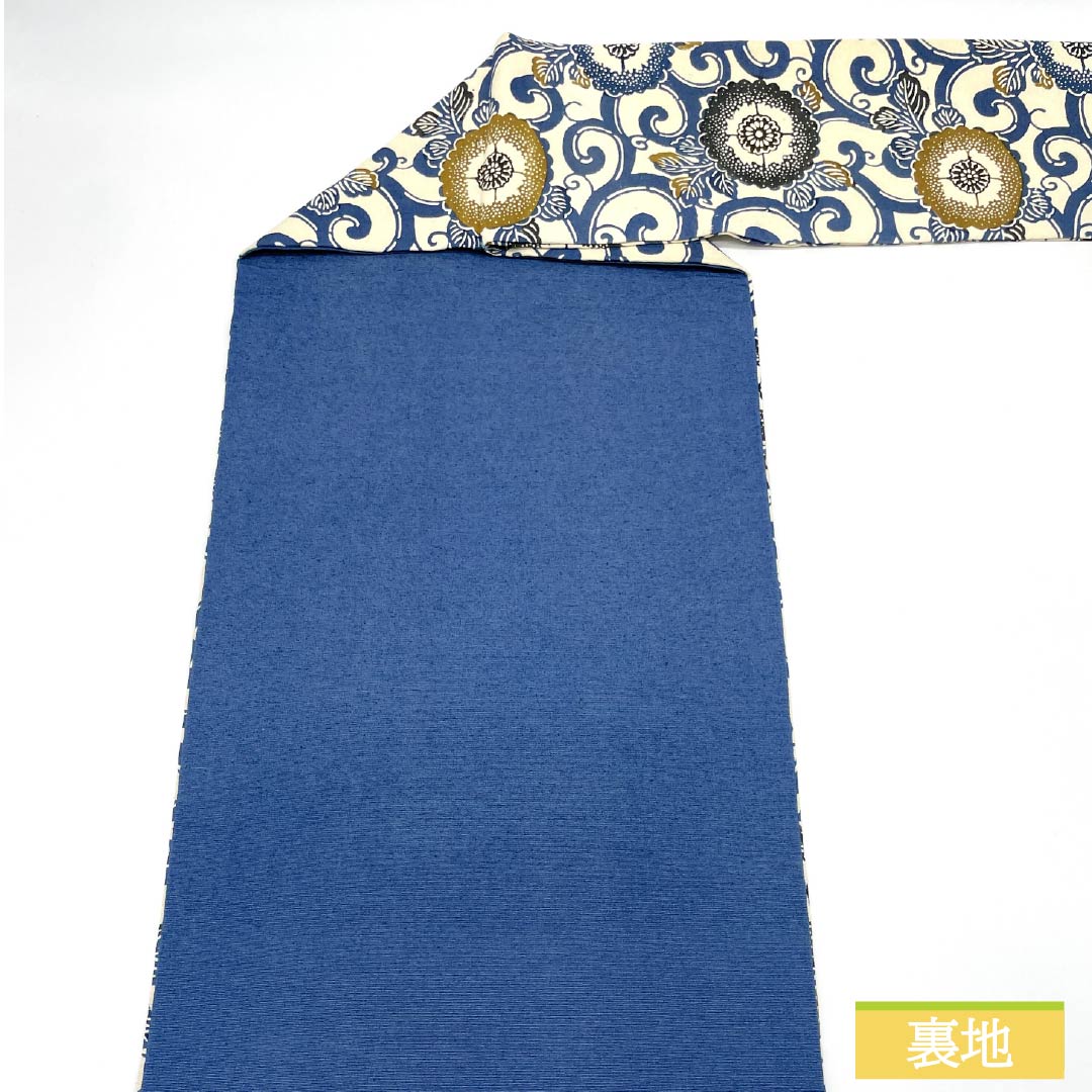 名古屋帯 生成り色(きなりいろ) 京紅型 花唐草 帯丈355cm 正絹 Sランク 全通 カジュアル クリーム系 1124007712315 名古屋仕立て