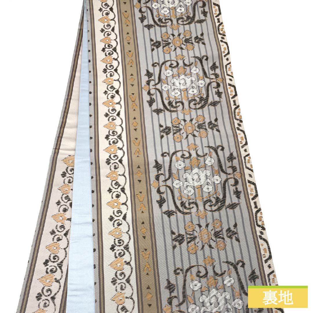 名古屋帯 錫色(すずいろ) エスニック調 京袋帯 帯丈360cm 正絹 Sランク 六通 カジュアル グレー系 1124006612322 開き仕立て