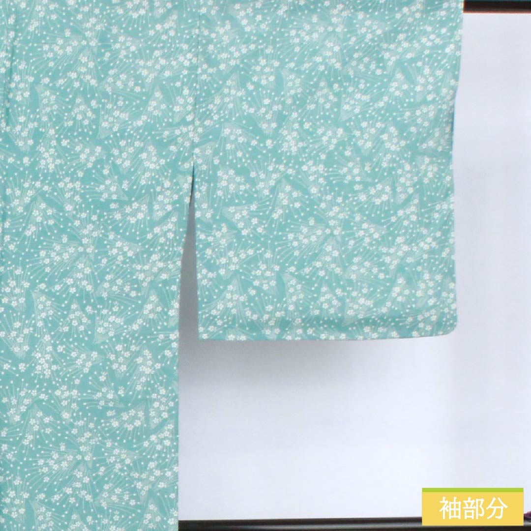夏物 ポリエステル 小紋 身丈161cm 裄丈64cm 水浅葱色(みずあさぎいろ) 小花 洗える着物 絽 Aランク 水色系 1132002473424