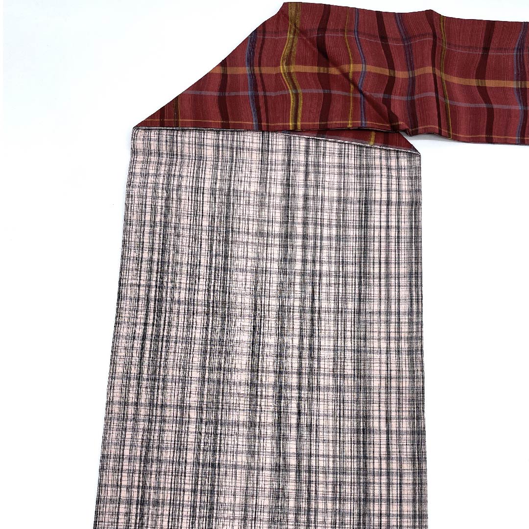 Nagoya obi, all red, variegated lattice, obi length 350cm, pure silk, S rank, full length, casual, red, 1124004402312, Nagoya style