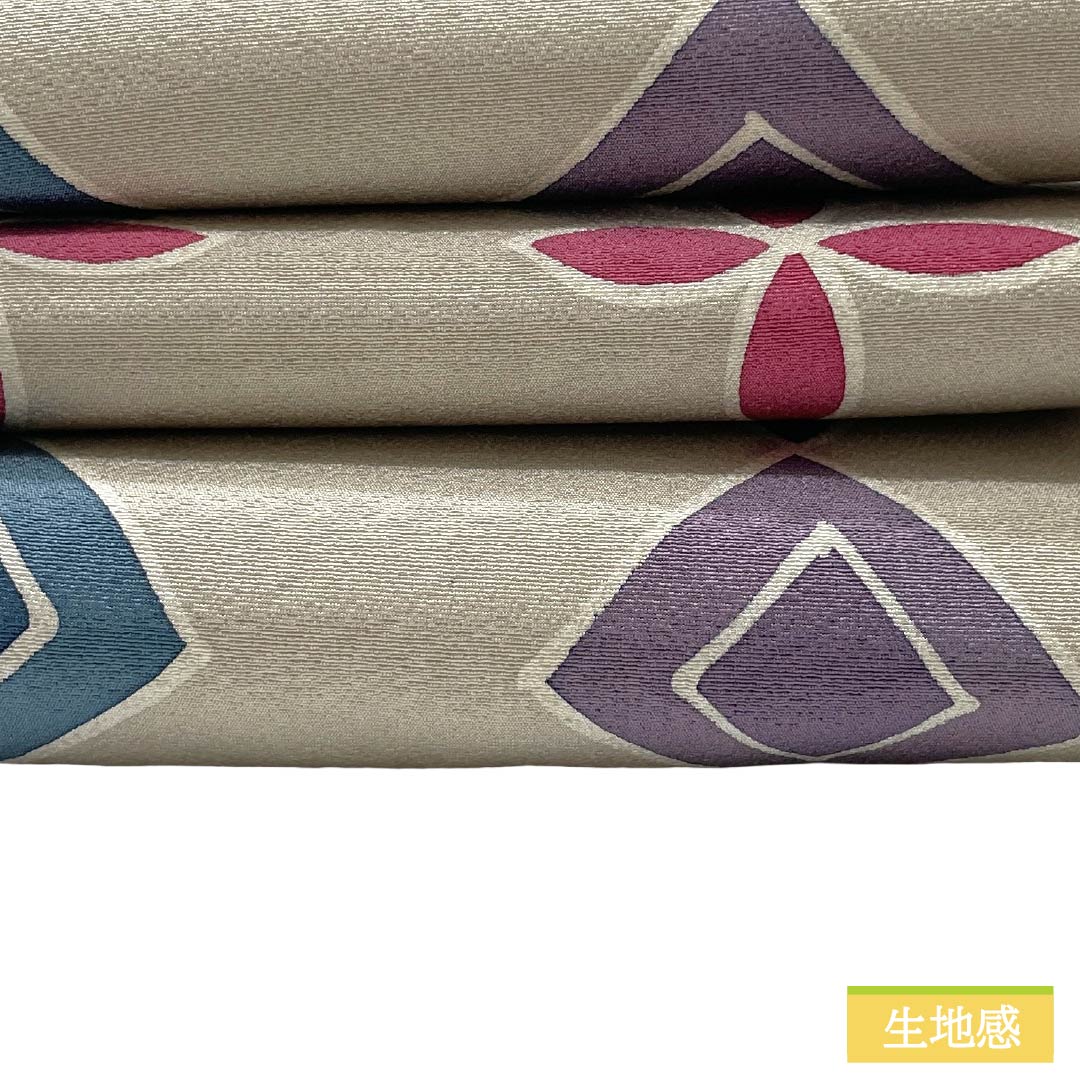 半幅帯 正絹 Aランク 蕎麦切色(そばきりいろ) 幾何学模様 帯丈321cm グレー系 1125002953322