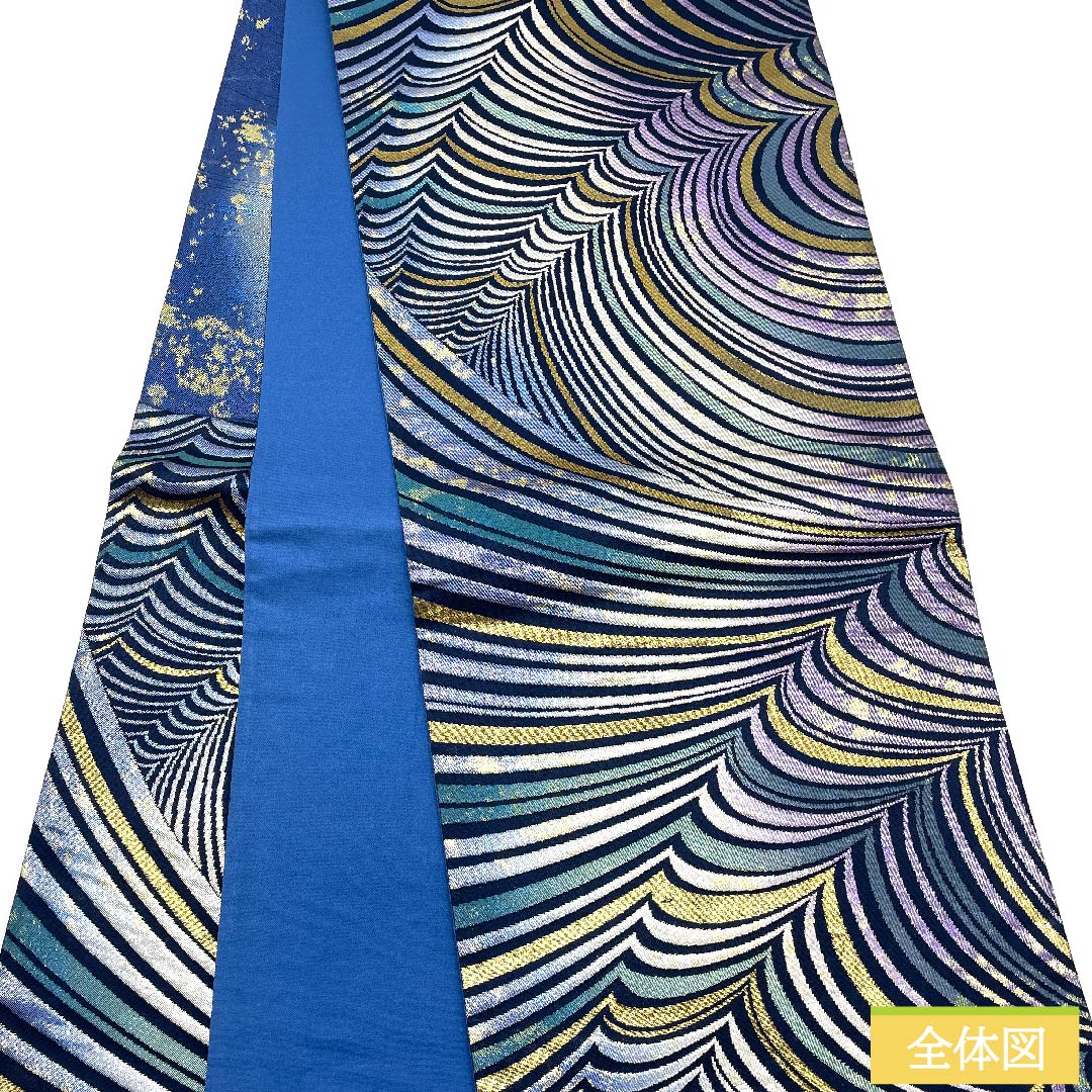 袋帯 燻色(ふすべいろ) 幾何学模様 グラデーション 帯丈430cm 正絹 Sランク 六通 セミフォーマル 青系 1123010152317