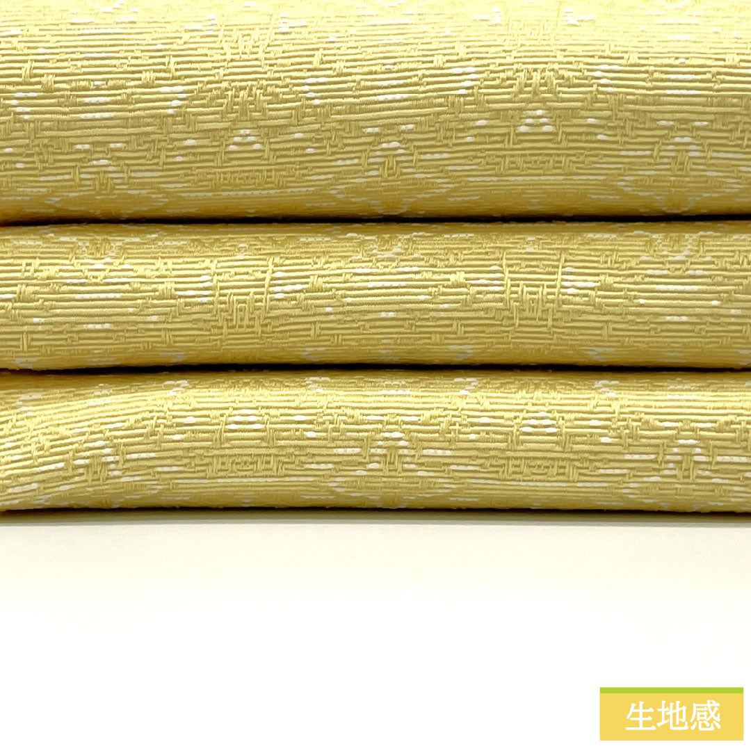 (新品)半幅帯 ポリエステル NEWランク 薄卵色(うすたまごいろ) 卯の花色(うのはないろ) 抽象花模様 変わり市松 リバーシブル 帯丈400cm 黄系 1125002631423
