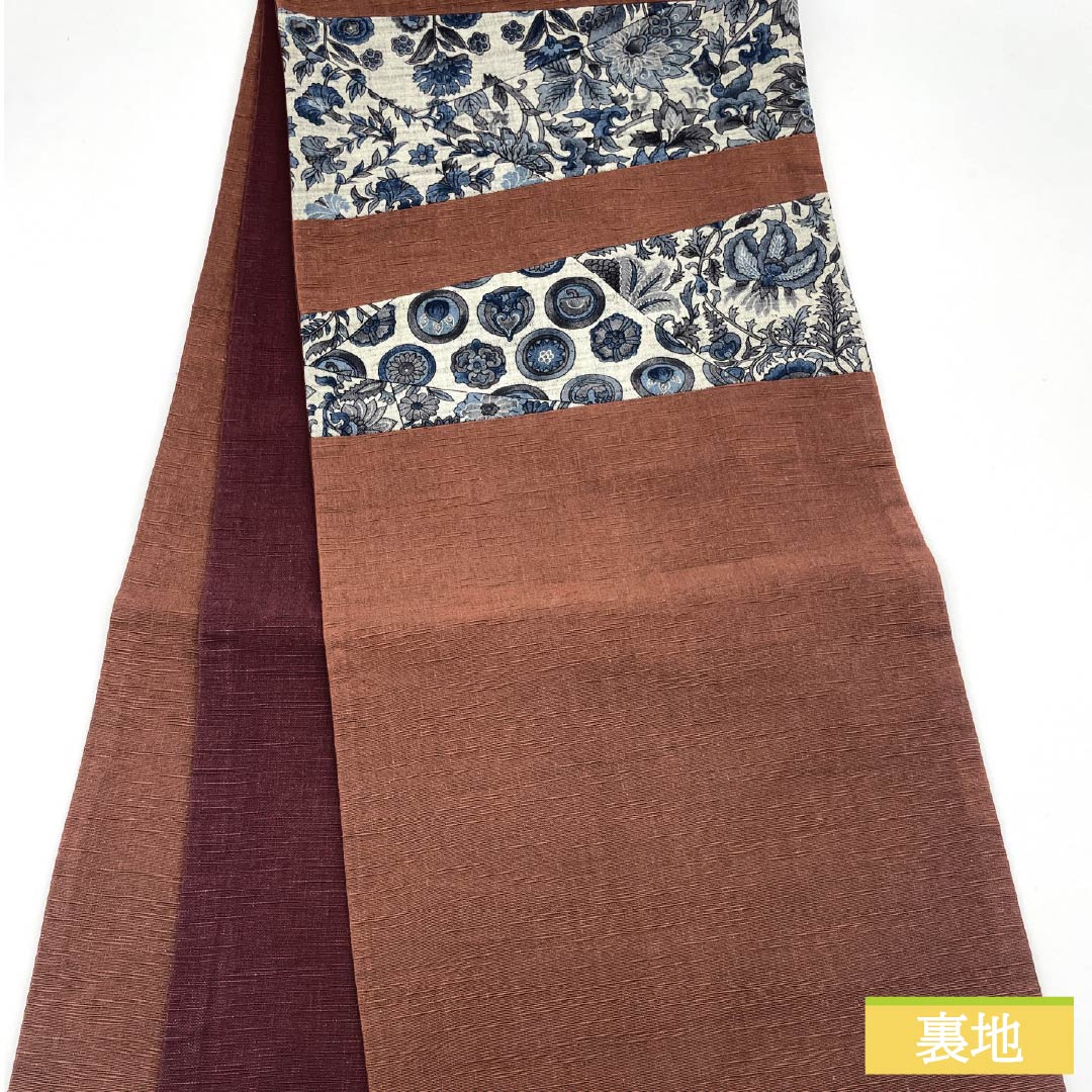 名古屋帯 焦色(こがれいろ) 紬地 京袋帯 切嵌め 帯丈342cm 正絹 Aランク ポイント柄 カジュアル 茶系 1124006633314 開き仕立て