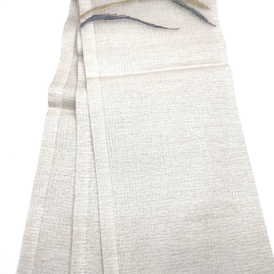 袋帯 胡粉色(ごふんいろ) 夏帯 抽象模様 リバーシブル 夏物 帯丈444cm 正絹 Sランク ポイント柄 カジュアル 白系 1123007702311