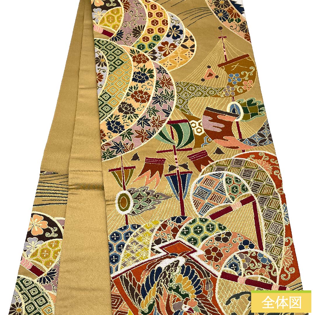 袋帯 胡桃色(くるみいろ) 振袖用 鳳凰 吉祥文様 白綾苑大庭 帯丈430cm 正絹 Sランク 六通 フォーマル 茶系 1123009662314