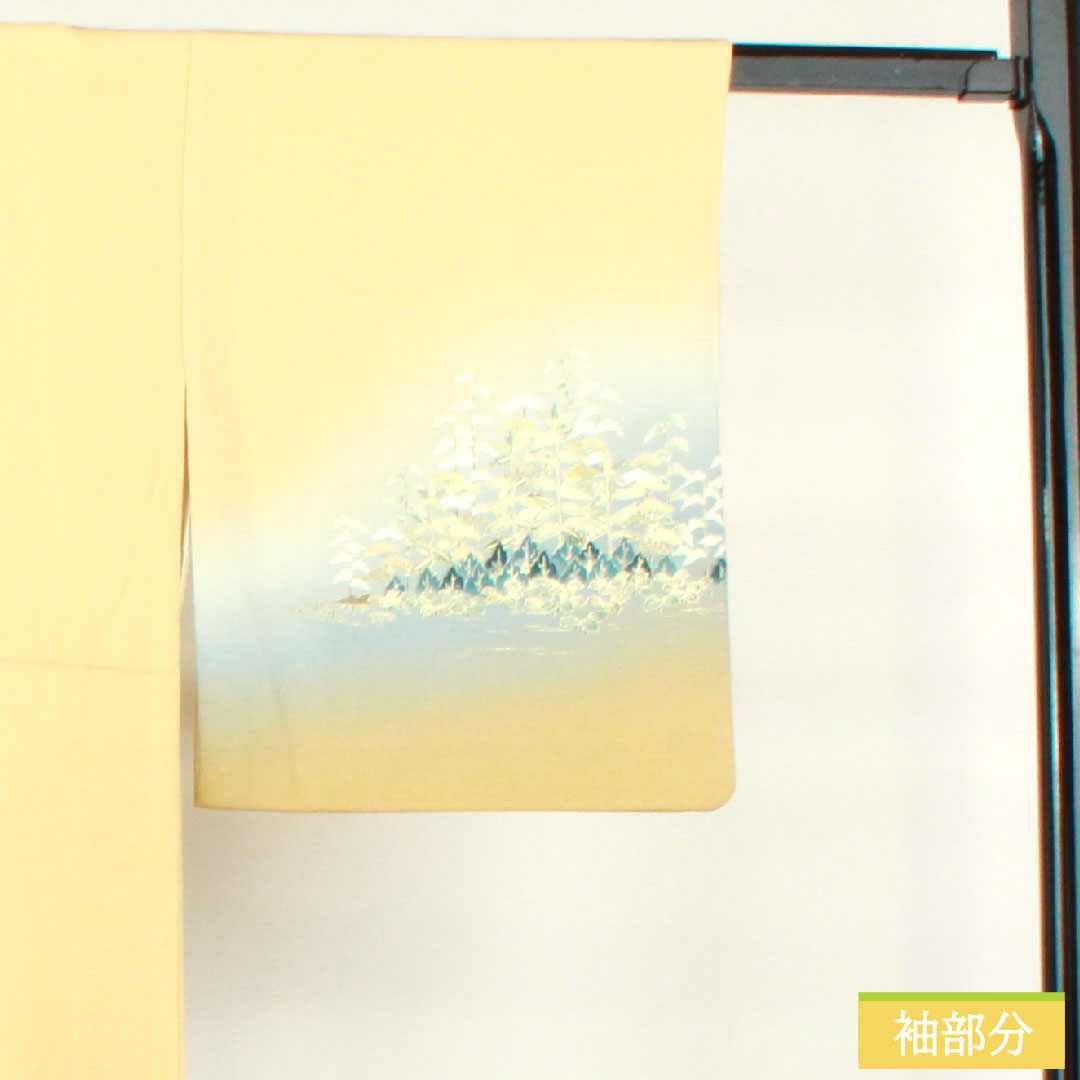 訪問着 正絹 袷 身丈158.5cm 裄丈64cm 東京白茶色 金彩加工 風景模様 Sランク ベージュ系 1112003662325